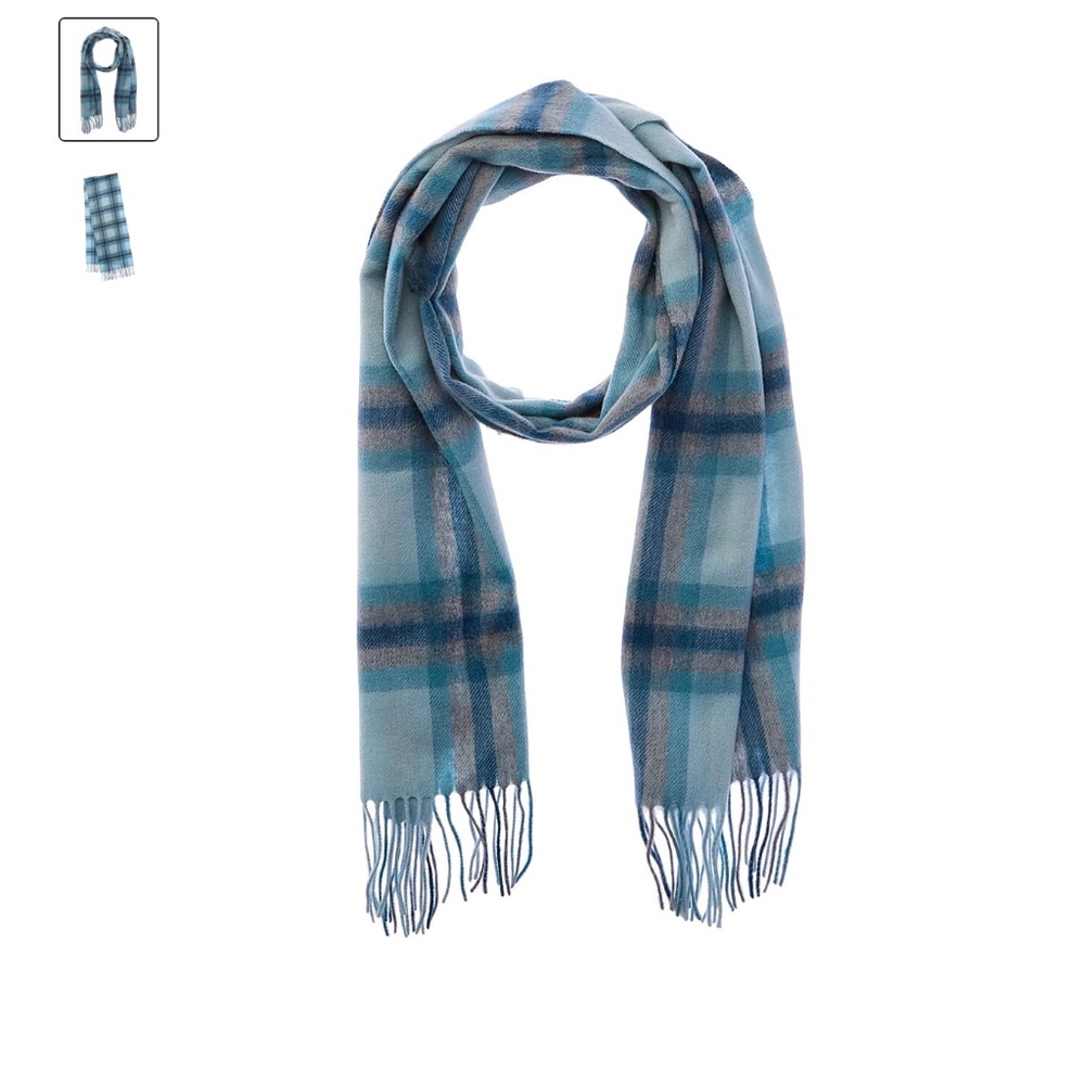 Phenix Woven Cashmere Plaid Scarf in Blue NWT